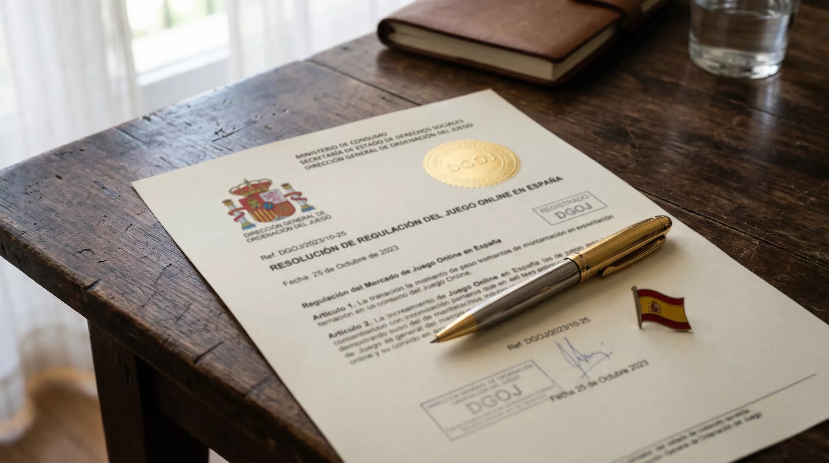 Documento oficial de licencia de juego online en España con el sello de la DGOJ